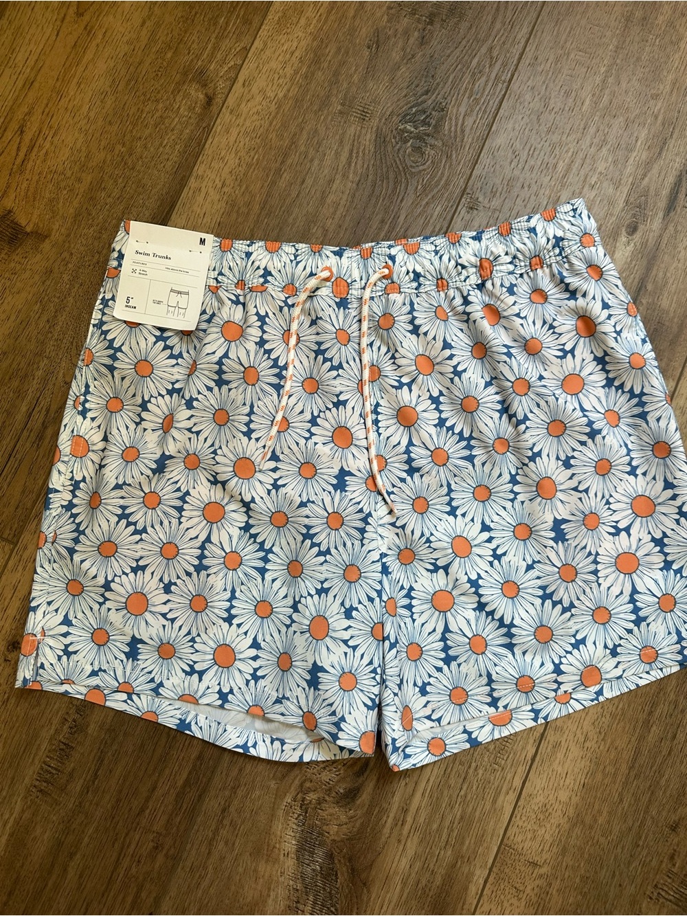 NWT!‎ Goodfellow Men's Swim Trunks, Above Knee, Daisies, Resortwear, Stretch, M